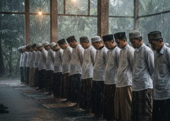VIRAL: Warga Maros Tetap Salat Tarawih di Tengah Hujan Deras