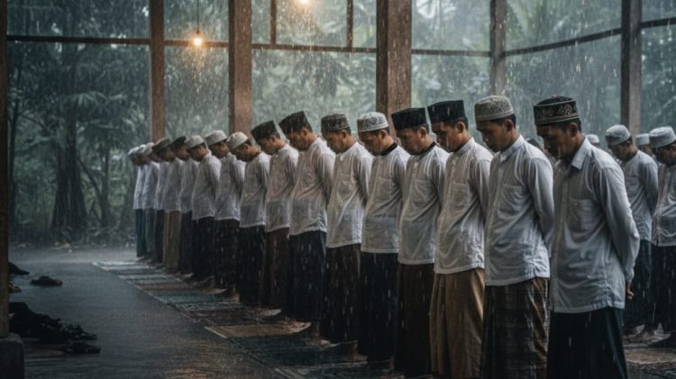 VIRAL: Warga Maros Tetap Salat Tarawih di Tengah Hujan Deras