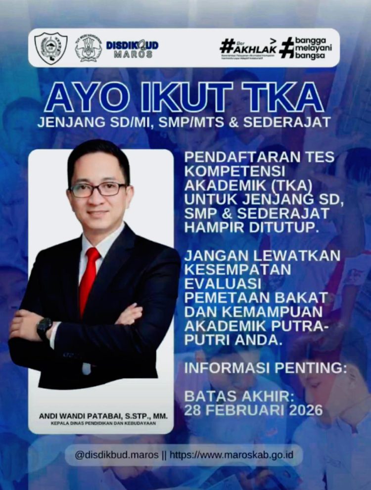 Disdikbud Maros Imbau Orang Tua Segera Daftarkan Siswa Ikuti TKA 2026