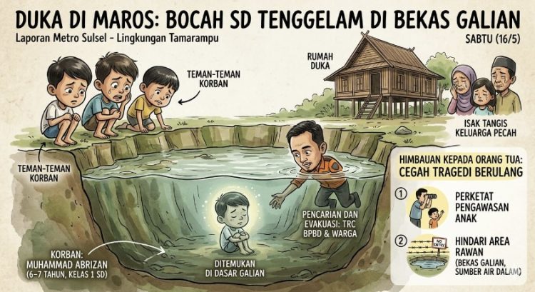 Bocah Kelas 1 SD di Maros Ditemukan Meninggal Dunia Usai Tenggelam di Bekas Galian