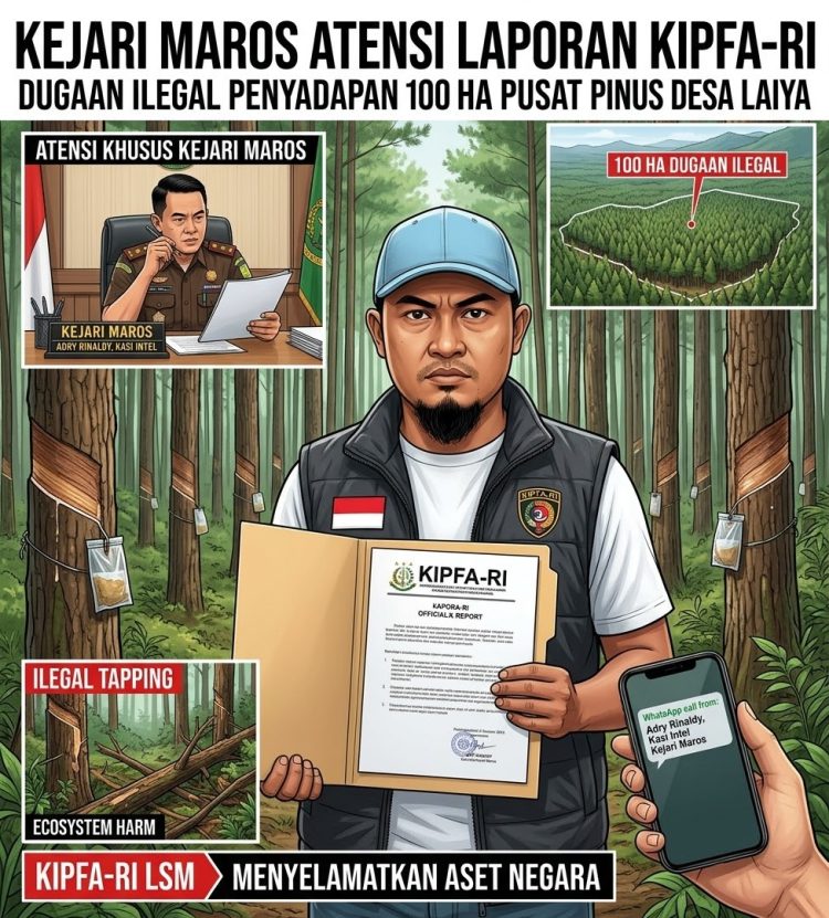 Kejari Maros Atensi Laporan KIPFA-RI Soal Dugaan Ilegal Penyadapan Getah Pinus 100 Hektar di Desa Laiya