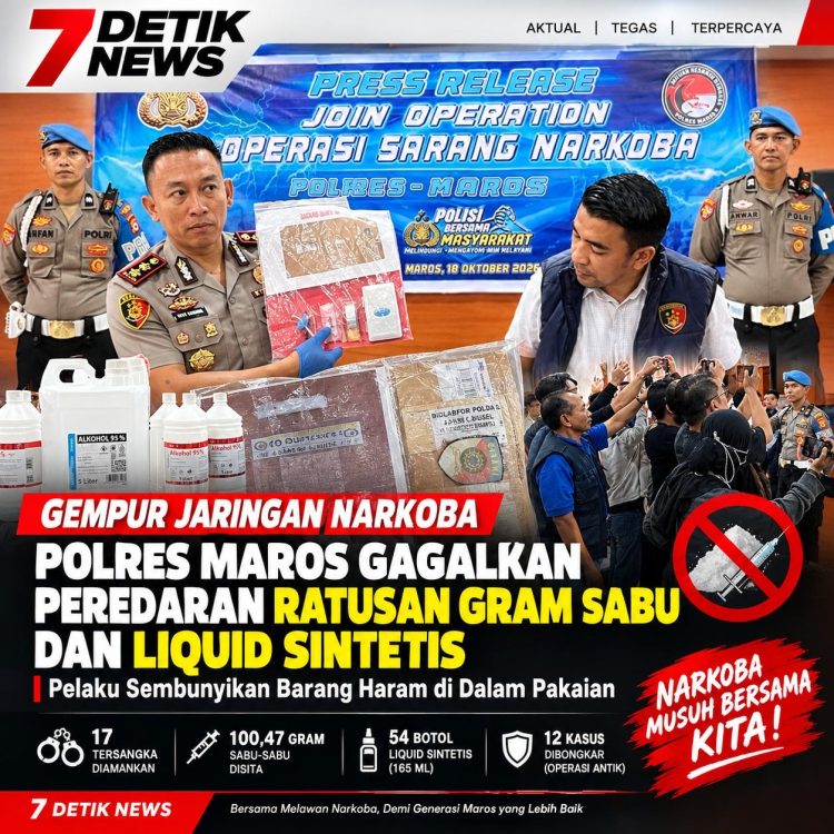 Gempur Jaringan Narkoba, Polres Maros Gagalkan Peredaran Ratusan Gram Sabu dan Liquid Sintetis, Pelaku Sembunyikan Barang Haram di Dalam Pakaian