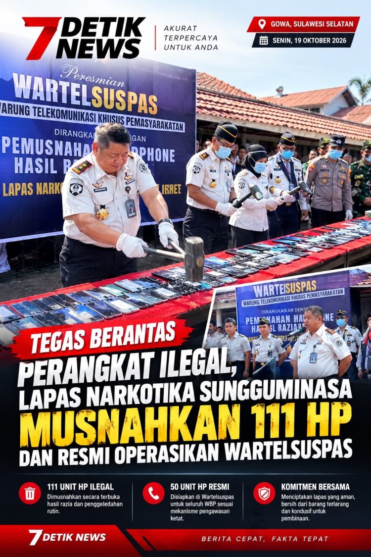 Tegas Berantas Perangkat Ilegal, Lapas Narkotika Sungguminasa Musnahkan 111 HP dan Resmi Operasikan Wartelsuspas