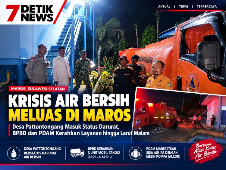 Krisis Air Bersih Meluas di Maros: Desa Pattontongang Masuk Status Darurat, BPBD dan PDAM Kerahkan Layanan hingga Larut Malam
