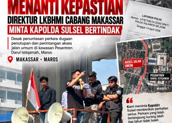 Tiga Tahun Menanti Kepastian, Direktur LKBHMI Cabang Makassar Minta Kapolda Sulsel Bertindak. MAKASSAR — Lembaga Konsultasi Dan Bantuan Hukum Mahasiswa Islam (LKBHMI) Cabang Makassar meminta Kapolda Sulawesi Selatan yang baru memberikan perhatian serius dan segera menuntaskan penanganan perkara dugaan penutupan dan perintangan akses jalan umum yang terjadi di kawasan Pesantren Darul Istiqamah, Kabupaten Maros. Persoalan tersebut disebut telah berlangsung selama kurang lebih tiga tahun hingga saat ini. Direktur LKBHMI Cabang Makassar menilai kondisi tersebut tidak boleh dibiarkan berlarut-larut karena menyangkut akses jalan umum serta kepastian hukum bagi masyarakat yang terdampak. Perkara tersebut telah dilaporkan kepada Kepolisian Daerah Sulawesi Selatan melalui Laporan Polisi Nomor: LP/B/336/IV/2026/SPKT/POLDA SULAWESI SELATAN, tertanggal 14 April 2026. Dalam laporan tersebut, dugaan perbuatan yang dilaporkan berkaitan dengan ketentuan Pasal 317 KUHP, yakni mengenai perbuatan setiap orang yang secara melawan hukum merintangi kebebasan bergerak orang lain di jalan umum. Adapun pihak yang dilaporkan dalam perkara tersebut adalah Mufassir, yang disebut sebagai pimpinan Pesantren Darul Istiqamah. Bahwa akses jalan tersebut pada praktiknya digunakan oleh masyarakat sebagai jalan Kolketor (Jalan Umum) dalam menjalankan aktivitas sehari-hari, termasuk akses keluar-masuk Warga Lokal, Warga Perumahan Fiiziya, Kegiatan Pendidikan, Mobilitas Tenaga Pendidik, Peserta Didik, serta kepentingan masyarakat lainnya, hal ini diperkuat dengan surat Keterangan Kelurahan Bontoa, Kecamatan Mandai, Kabupaten Maros dengan Nomor: 499/145/01-1002/set tanggal 09 Oktober 2014 serta Surat Keputusan Bupati Maros Nomor: 021/KPTS/611.51/I/2015 Tentang Penetapan Ruas Dan Fungsi Jalan Sebagai Jalan Kolektor Di Kabupaten Maros Tanggal 12 Januari 2015. Direktur LKBHMI Cabang Makassar menyampaikan bahwa pihaknya meminta Kapolda Sulsel memastikan perkara tersebut mendapatkan penanganan secara profesional, objektif dan transparan. “Kami meminta Kapolda Sulsel yang baru untuk memberikan perhatian khusus terhadap laporan ini. Perkara yang berkaitan dengan akses jalan umum dan telah berlangsung kurang lebih tiga tahun tidak boleh dibiarkan tanpa kepastian penyelesaian,” ujar Direktur LKBHMI Cabang Makassar Menurutnya, persoalan tersebut tidak semata-mata harus dilihat sebagai persoalan antara individu atau kelompok tertentu, tetapi juga menyangkut kepentingan masyarakat dalam memperoleh akses dan kebebasan bergerak di jalan umum. Direktur LKBHMI Cabang Makassar Menegaskan, sebagai organisasi kemahasiswaan di bawah naungan Himpunan Mahasiswa Islam, LKBHMI Berkewajiban melakukan social off conrol terhadap persoalan hukum dan hak masyarakat, HMI berkepentingan memastikan agar setiap laporan masyarakat mendapatkan penanganan yang sesuai dengan ketentuan hukum. “Kalau memang terdapat dugaan tindak pidana, maka harus diproses berdasarkan hukum. Sebaliknya, apabila tidak ditemukan unsur pidana, masyarakat juga berhak mendapatkan penjelasan dan kepastian berdasarkan hasil penyelidikan dan penyidikan,” lanjutnya. Direktur LKBHMI Cabang Makassar juga menilai bahwa penyelesaian perkara tersebut penting untuk mencegah persoalan yang berkepanjangan yang berpotensi meningkatnya eskalasi konflik di tengah masyarakat. Terlebih, lokasi yang menjadi bagian dari persoalan merupakan kawasan pesantren yang menjalankan aktivitas pendidikan dan keagamaan. Oleh karena itu, seluruh pihak diharapkan dapat mengedepankan ketertiban, kepastian hukum dan penyelesaian berdasarkan mekanisme hukum yang berlaku. Direktur LKBHMI Cabang Makassar berharap pergantian kepemimpinan di Polda Sulsel dapat menjadi momentum untuk memastikan perkara-perkara yang masih menyisakan persoalan di masyarakat mendapatkan penanganan secara profesional. “Kami berharap Kapolda Sulsel yang baru dapat membuka ruang evaluasi terhadap perkara ini dan memastikan proses hukumnya berjalan sebagaimana mestinya. Jangan sampai masyarakat menunggu bertahun-tahun tanpa mengetahui kejelasan perkembangan perkaranya,” kata Direktur LKBHMI Cabang Makassar.