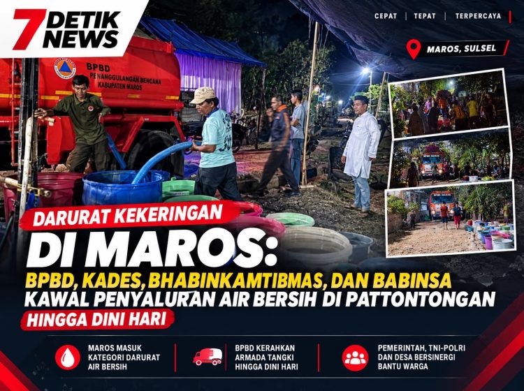Dampak El Nino Makin Meluas, Pemdes Bersama TNI-Polri dan BPBD Maros Kawal Penyaluran Air Bersih Hingga Dini Hari